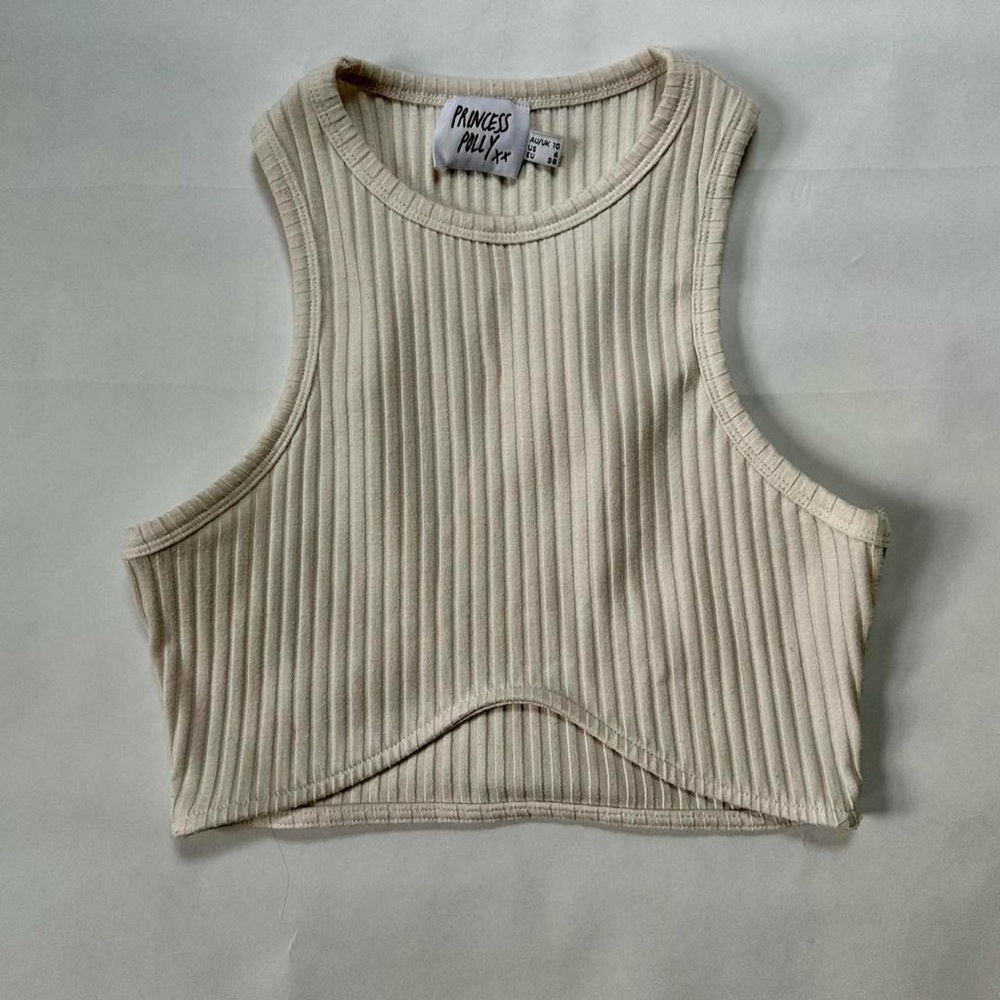 Princess Polly Beige Ribbed Tank Top - Picture 1 of 5